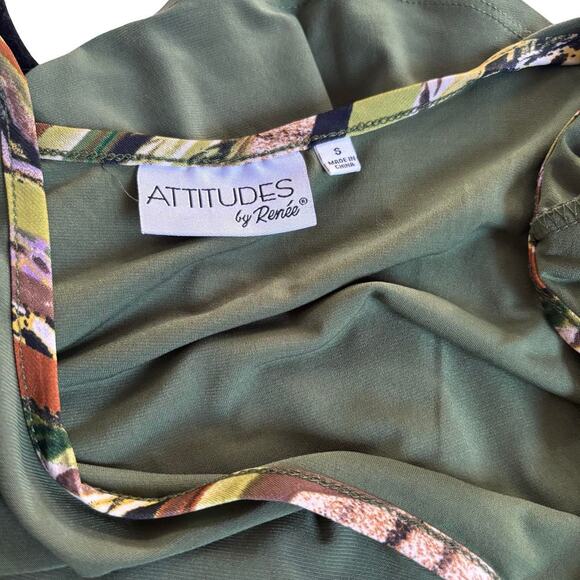 Y2K VTG. OLIVE GREEN TRIMMED RELAXED BLOUSE TANK‎ MEDIUM BY ATTITUDES BY RENEE - Picture 8 of 8